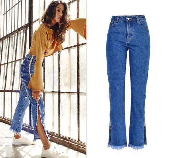 women high waist jeans loose flare jeans pants both side zippers edge denim pants female fashion casual trousers new d150, Blue
women high waist jeans loose flare jeans pants both side zippers edge denim pants female fashion casual trousers new d150, Blue