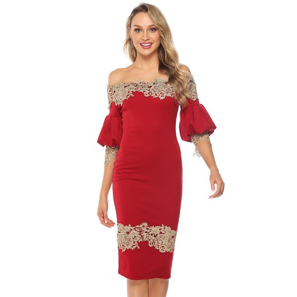 dress with shoulder lace stitching and seven sleeves for women in 2019 burgundy solid color dress, Black;gray
dress with shoulder lace stitching and seven sleeves for women in 2019 burgundy solid color dress, Black;gray