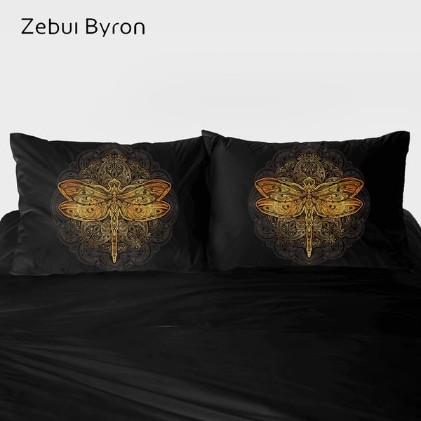 

3d pillow case custom,2 pcs pillowcase 50x70/50x75/50x80,decorative pillow cover bedding exquisite golden dragonfly,drop ship