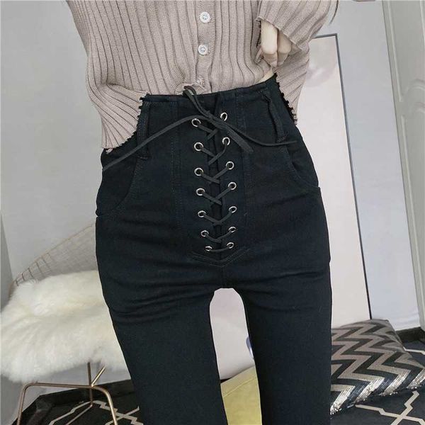 new gothic rock punk women black fashion female trousers elastic high waist bandage pencil pants, Black;white
new gothic rock punk women black fashion female trousers elastic high waist bandage pencil pants, Black;white