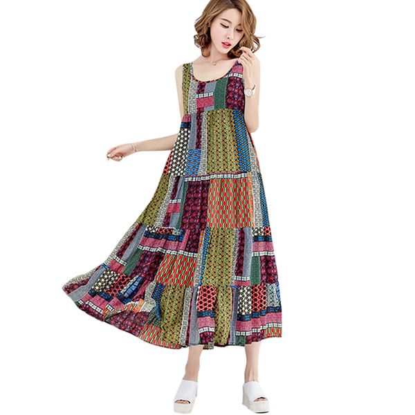 women summer boho dress geometry print o neck sleeveless maxi long dress vintage plus size dresses red/green/blue robe femme, Black;gray
women summer boho dress geometry print o neck sleeveless maxi long dress vintage plus size dresses red/green/blue robe femme, Black;gray