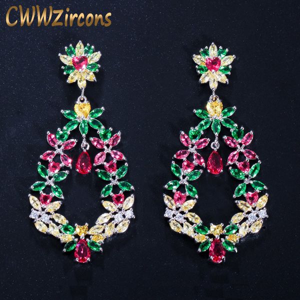 cwwzircons beautiful 5.5 cm colorful cubic zirconia large vintage earrings long cz crystal bohemian jewelry earring cz354, Silver 
cwwzircons beautiful 5.5 cm colorful cubic zirconia large vintage earrings long cz crystal bohemian jewelry earring cz354, Silver