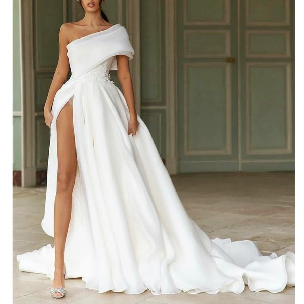 bohemia one shoulder wedding dresses with pleats appliques high side split bridal dress beach wear vestido de noiva, White
bohemia one shoulder wedding dresses with pleats appliques high side split bridal dress beach wear vestido de noiva, White