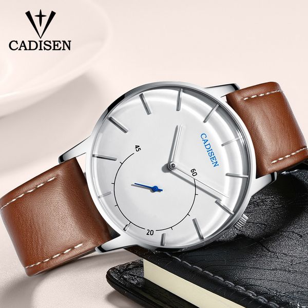 

cadisen 2029 quartz men watch leather fashion large dial sport watches clock wristwatch relogio masculino, Slivery;brown