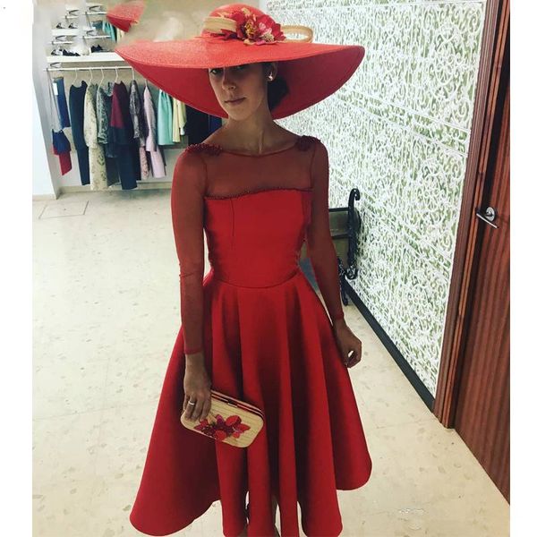 satin arabic cocktail dresses sheer neck long sleeves tea length short red mother of the bride dresses beaded formal party evening gowns, Black
satin arabic cocktail dresses sheer neck long sleeves tea length short red mother of the bride dresses beaded formal party evening gowns, Black