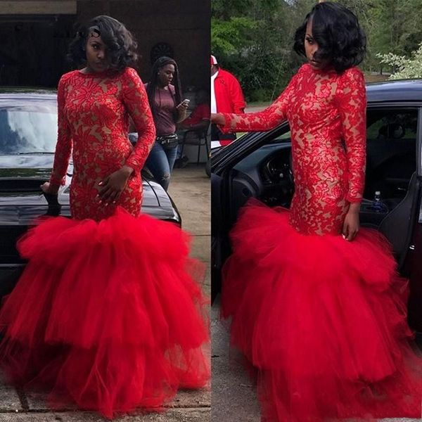 african red mermaid evening dresses lace and tulle long sleeves prom dress long tiered robes de soirée plus size african party gowns, Black;red
african red mermaid evening dresses lace and tulle long sleeves prom dress long tiered robes de soirée plus size african party gowns, Black;red