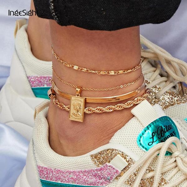 ingesight.z 4pcs/set punk portrait carved coin pendant anklets bracelets metal rope chain barefoot sandals on foot ankle jewelry, Red;blue
ingesight.z 4pcs/set punk portrait carved coin pendant anklets bracelets metal rope chain barefoot sandals on foot ankle jewelry, Red;blue