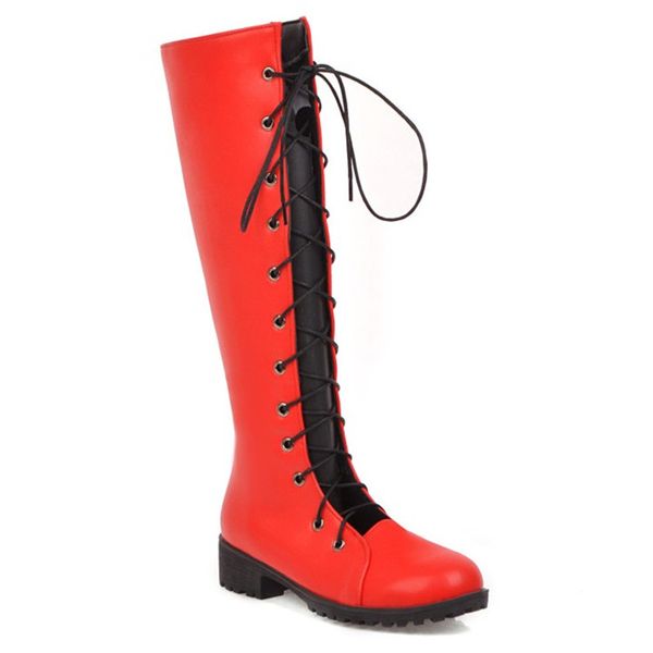 lace up knee high boots women's autumn shoes red leather shoes woman high boots large size 35-43, Black
lace up knee high boots women's autumn shoes red leather shoes woman high boots large size 35-43, Black