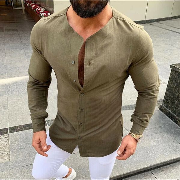 men's solid long sleeve shirt fashion cotton linen casual button-down crew neck tee shirt blouse, White;black
men's solid long sleeve shirt fashion cotton linen casual button-down crew neck tee shirt blouse, White;black