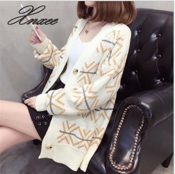 new autumn and winter retro geometric loose sweater women's wild v-neck sweater coat, Black;brown
new autumn and winter retro geometric loose sweater women's wild v-neck sweater coat, Black;brown