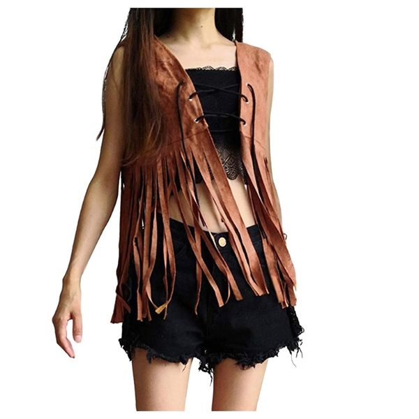 new women sleeveless coat fringe vest hippie faux suede vintage tassels waistcoat lace up cardigan streetwear soft clothes, Black;white
new women sleeveless coat fringe vest hippie faux suede vintage tassels waistcoat lace up cardigan streetwear soft clothes, Black;white