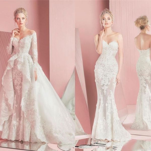 modest zuhair murad plus elegant mermaid wedding dresses with detachable train lace appliqued bridal gowns vestidos de novia robes de mariée, White
modest zuhair murad plus elegant mermaid wedding dresses with detachable train lace appliqued bridal gowns vestidos de novia robes de mariée, White