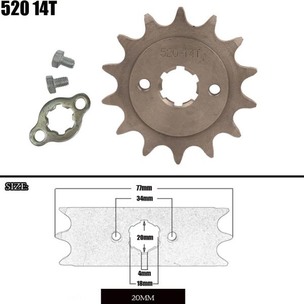 motorcycle 520 14t tooth 20mm id front engine sprocket fit pit bike atv part