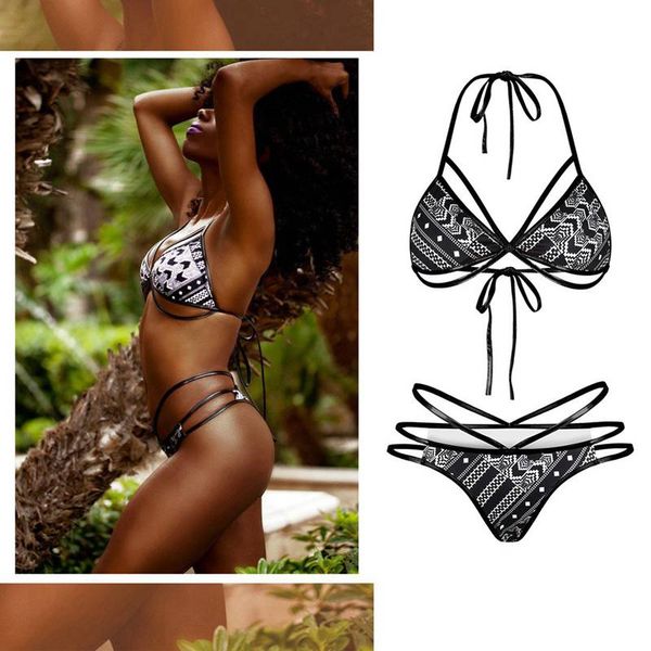 2-piece creative triangle strap bikini backless split swimsuit swimwear 
2-piece creative triangle strap bikini backless split swimsuit swimwear