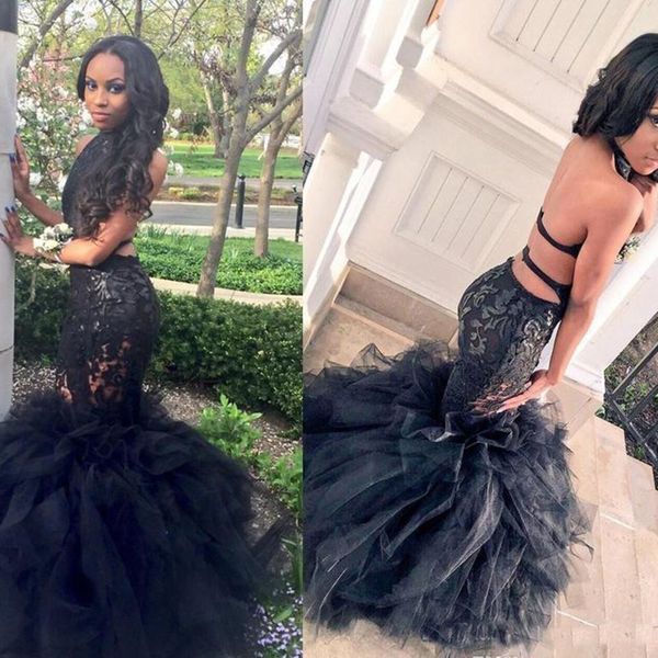 black girls mermaid prom dresses backless lace applique backless ruffles skirt formal dress halter neck evening party gowns
black girls mermaid prom dresses backless lace applique backless ruffles skirt formal dress halter neck evening party gowns