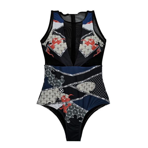 women designer swimsuit fashion chinese style printing gauze panelled perspective one piece bikini woman clothes, White;black
women designer swimsuit fashion chinese style printing gauze panelled perspective one piece bikini woman clothes, White;black