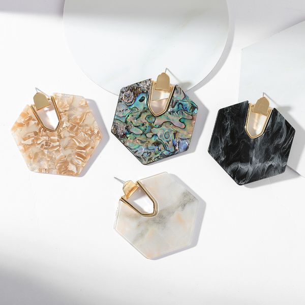 

new design polygonal acrylic resin dangle earrings for women colorful alloy abalone shell geometry statement earrings jewelry, Silver