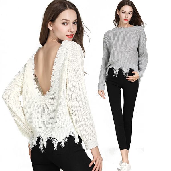spring autumn open back v-neck long sleeve irregular fringe tassels edge loose short women's sweaters, White;black
spring autumn open back v-neck long sleeve irregular fringe tassels edge loose short women's sweaters, White;black