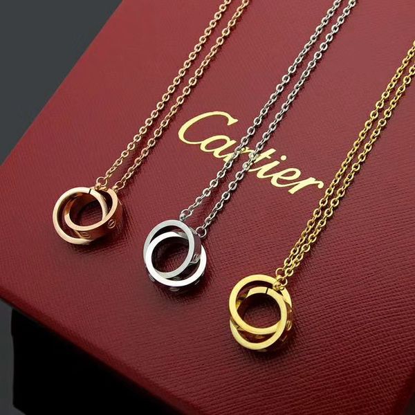 2019 cartier double ring diamond necklace titanium steel plated rose gold necklace original box 741, Black
2019 cartier double ring diamond necklace titanium steel plated rose gold necklace original box 741, Black