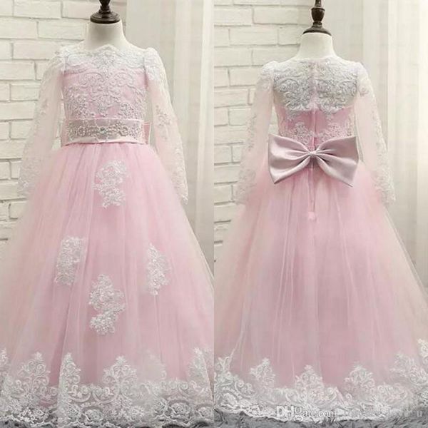 lovely pink flower girl dress sheer neck illusion long sleeves beaded lace appliques flowergirl dresses for weddings with bow sash, White;blue
lovely pink flower girl dress sheer neck illusion long sleeves beaded lace appliques flowergirl dresses for weddings with bow sash, White;blue