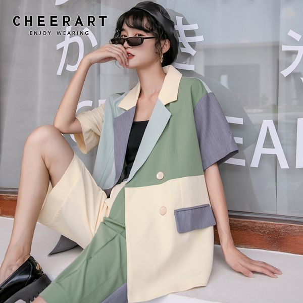 cheerart colorblock summer blazer women double breasted short sleeve blazer fashion designer coats and jackets 2020 korean, White;black
cheerart colorblock summer blazer women double breasted short sleeve blazer fashion designer coats and jackets 2020 korean, White;black