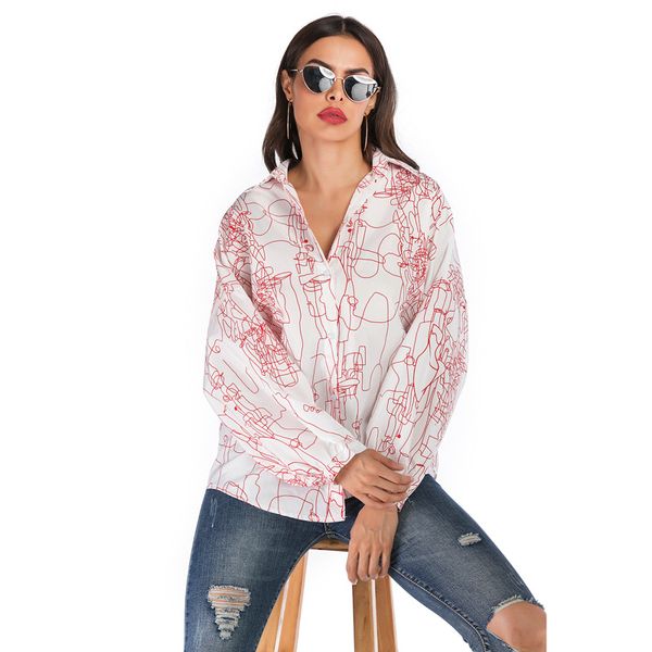 women's blouses & shirts 2021 spring casual geometric print long sleeve shirt ladies turn-down collar loose single-breasted button fem, White
women's blouses & shirts 2021 spring casual geometric print long sleeve shirt ladies turn-down collar loose single-breasted button fem, White