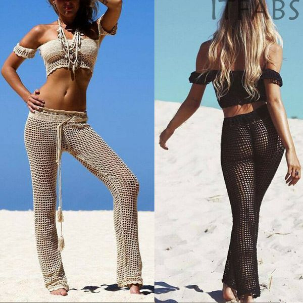 womens crochet casual long knitted trousers holiday beach wide leg bikini cover up pants, Black;white
womens crochet casual long knitted trousers holiday beach wide leg bikini cover up pants, Black;white