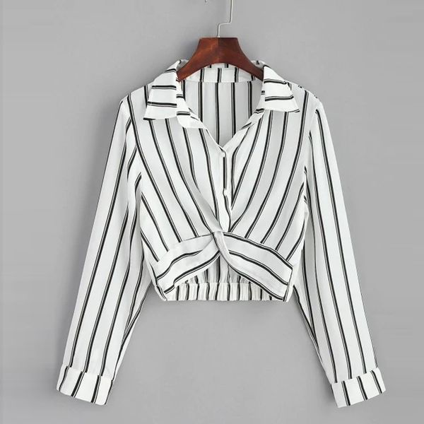 women crop blouse stripe shirt autumn long sleeve button turn-down collar button all season loose holiday camisa femenina, White
women crop blouse stripe shirt autumn long sleeve button turn-down collar button all season loose holiday camisa femenina, White