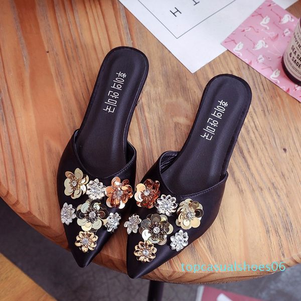 big size 35-41 luxury flower crystal bling flats mules lady slippers satin slip on pointed toe women outdoor shoes woman slides, Black
big size 35-41 luxury flower crystal bling flats mules lady slippers satin slip on pointed toe women outdoor shoes woman slides, Black
