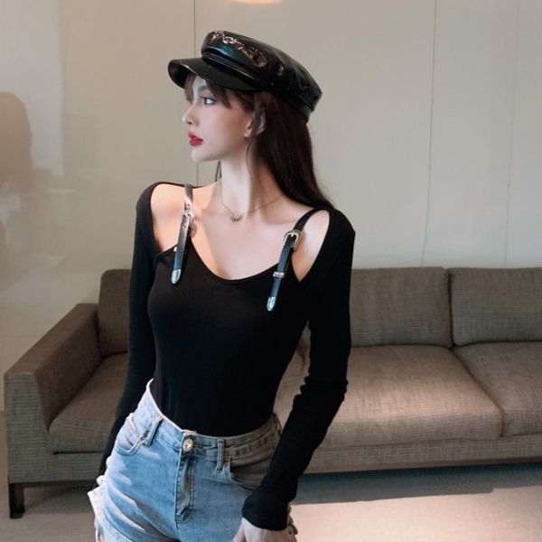 cool shoulder strap slim-fit t-shirt female 2020 early autumn new scheming clavicle short long-sleeved slim shirt, White
cool shoulder strap slim-fit t-shirt female 2020 early autumn new scheming clavicle short long-sleeved slim shirt, White