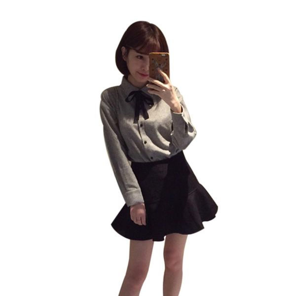 autumn women blouses elegant bow tie grey cotton casual shirt office ladies school blusas female clothing, White
autumn women blouses elegant bow tie grey cotton casual shirt office ladies school blusas female clothing, White