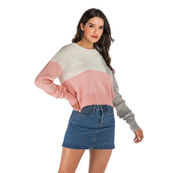 women girls high fashion color block knit sweater autumn winter round neck patchwork long sleeve jumper sweaters #30, White;black
women girls high fashion color block knit sweater autumn winter round neck patchwork long sleeve jumper sweaters #30, White;black