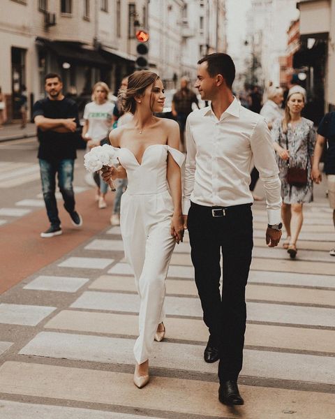 modest wedding jumpsuits dresses bridal gown beach country style off the shoulder satinwedding reception dress plus size, White
modest wedding jumpsuits dresses bridal gown beach country style off the shoulder satinwedding reception dress plus size, White
