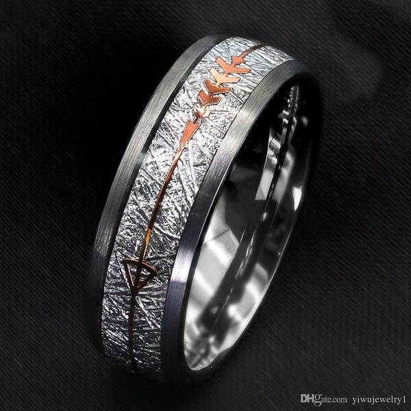 mens 8mm silver tungsten carbide ring rose gold arrow inlay wedding band comfort fit size 6- 13
mens 8mm silver tungsten carbide ring rose gold arrow inlay wedding band comfort fit size 6- 13