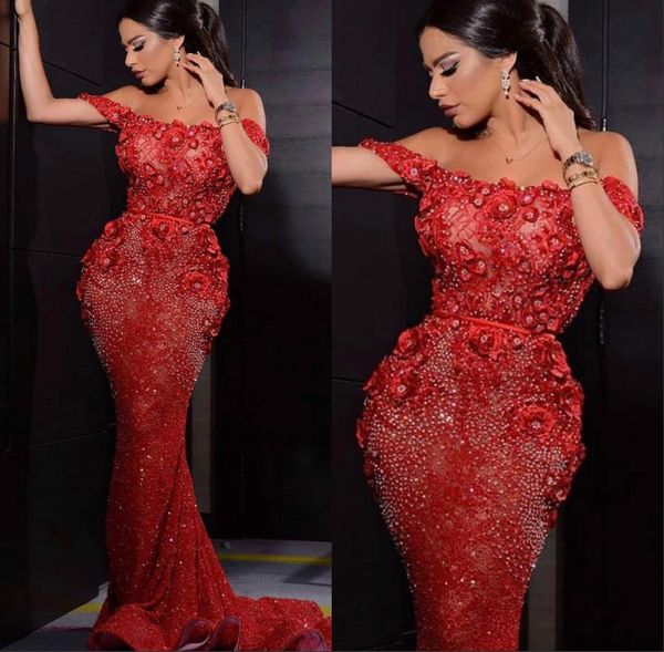 arabian red mermaid prom dresses off shoulder 3d floral appliques beaded evening party dresses women formal gown, Black
arabian red mermaid prom dresses off shoulder 3d floral appliques beaded evening party dresses women formal gown, Black
