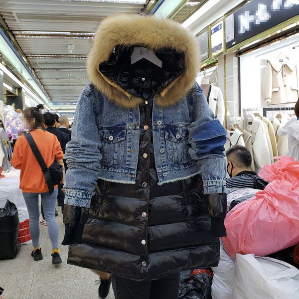 2019 winter denim jacket stitched cotton-padded female real wool collar hood two-piece set down cotton jackets women parka coats, Black
2019 winter denim jacket stitched cotton-padded female real wool collar hood two-piece set down cotton jackets women parka coats, Black