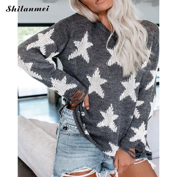 star pattern autumn sweater women sweater grey jumper o neck long sleeve knit high street casual loose pullovers, White;black
star pattern autumn sweater women sweater grey jumper o neck long sleeve knit high street casual loose pullovers, White;black