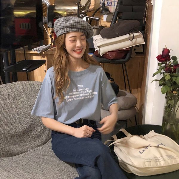 women's t-shirt 2021 summer dress casual letter printed female student milk silk cotton loose short sleeves, White
women's t-shirt 2021 summer dress casual letter printed female student milk silk cotton loose short sleeves, White