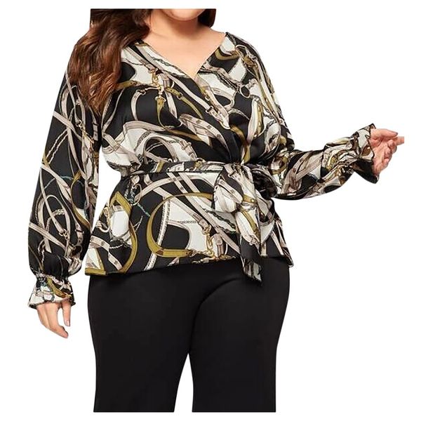 womens and blouses elegant women blouse plus size casual v-neck long-sleeved printed waist belt 3, White
womens and blouses elegant women blouse plus size casual v-neck long-sleeved printed waist belt 3, White