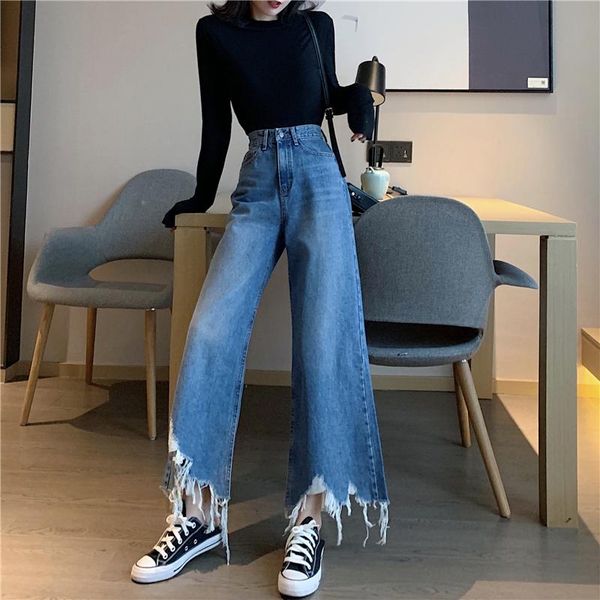 vintage ripped jean women high waist denim loose casual flare long trouser female plus size fashion irregular winter high street, Blue
vintage ripped jean women high waist denim loose casual flare long trouser female plus size fashion irregular winter high street, Blue
