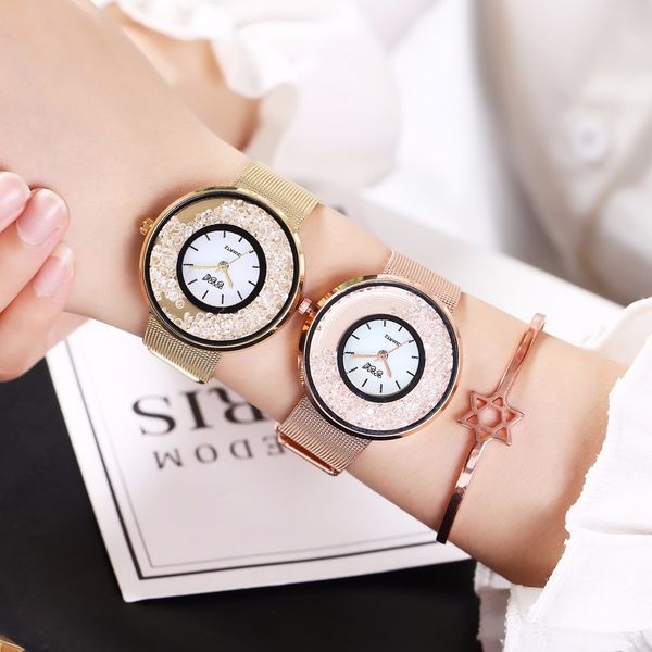 women stainless steel mesh moving diamond watch casual ladies rhinestone watches ccq clock, Slivery;brown
women stainless steel mesh moving diamond watch casual ladies rhinestone watches ccq clock, Slivery;brown
