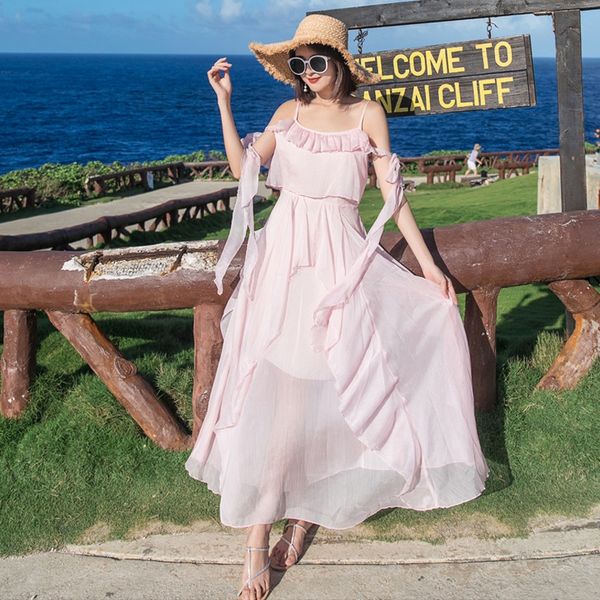 long 2019 fairy fan clothes pink sling flounces chic holiday dress chiffon skirt chiffon skirt dress summer, White;black
long 2019 fairy fan clothes pink sling flounces chic holiday dress chiffon skirt chiffon skirt dress summer, White;black