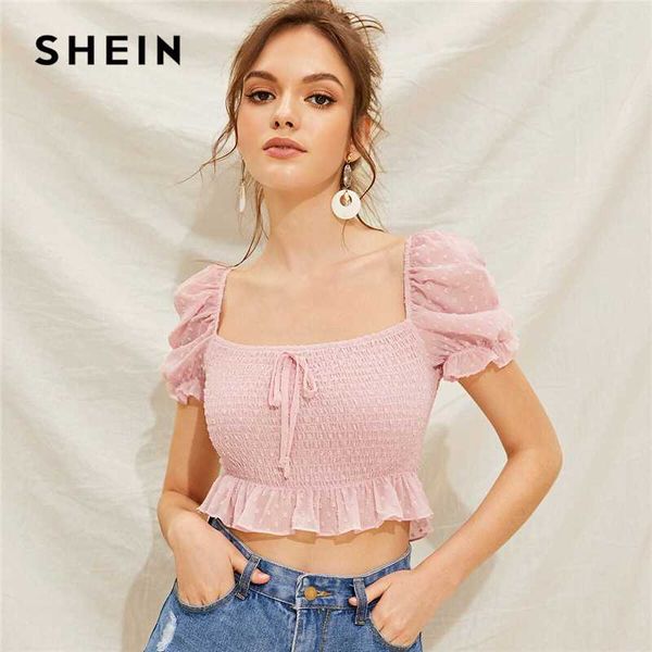 shein boho pink swiss dot ruffle hem shirtted crop puff sleeve blouse women summer slim fitted cute and blouses, White
shein boho pink swiss dot ruffle hem shirtted crop puff sleeve blouse women summer slim fitted cute and blouses, White