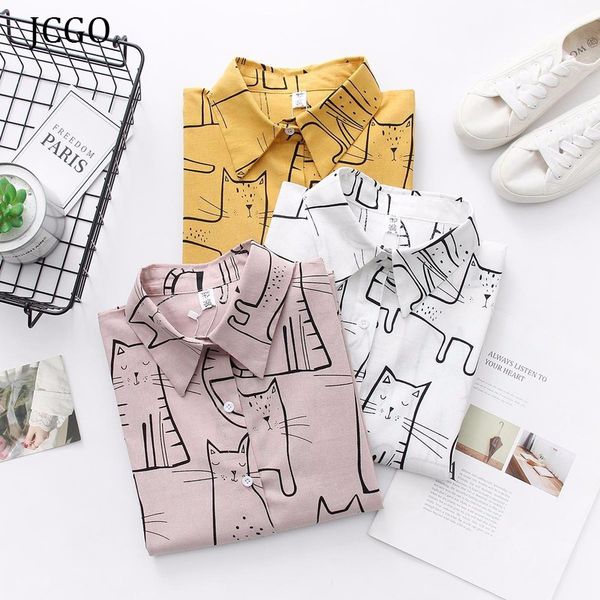 jcgo 2020 women cartoon blouses cute cat print loose casual ladies blosues cotton turn down collar long sleeve white shirt
jcgo 2020 women cartoon blouses cute cat print loose casual ladies blosues cotton turn down collar long sleeve white shirt