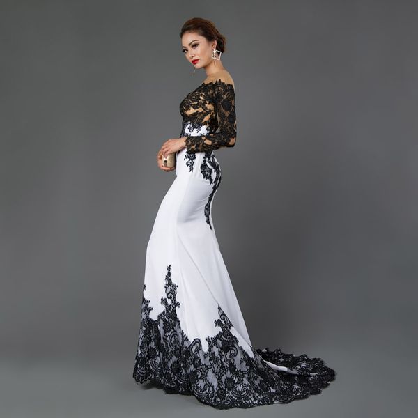 new illusion neck long sleeve mermaid evening dresses 2020 appliques black lace sweep train formal dress for women, Black;red
new illusion neck long sleeve mermaid evening dresses 2020 appliques black lace sweep train formal dress for women, Black;red