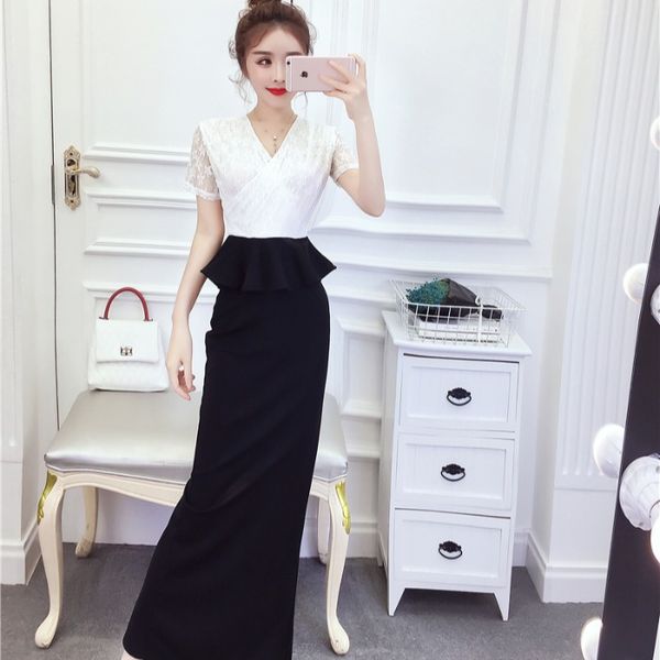 2019 summer new style fashion elegant lace flounced joint slimming formal dress long skirts sheath waist hugging dress, Black;gray
2019 summer new style fashion elegant lace flounced joint slimming formal dress long skirts sheath waist hugging dress, Black;gray