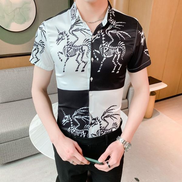black white splice casual slim fit shirt men dress streetwear social blusa camisa masculina 2020 summer mens short sleeve shirts, White;black
black white splice casual slim fit shirt men dress streetwear social blusa camisa masculina 2020 summer mens short sleeve shirts, White;black