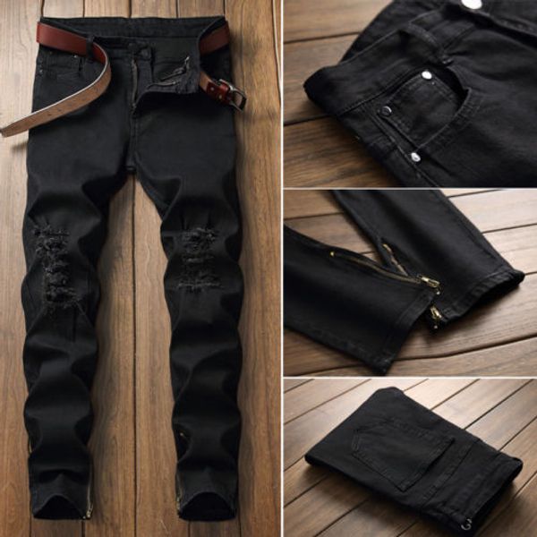 2018 new men ripped holes jeans zip skinny biker jeans black white with pleated patchwork slim fit hip hop men pants, Blue
2018 new men ripped holes jeans zip skinny biker jeans black white with pleated patchwork slim fit hip hop men pants, Blue