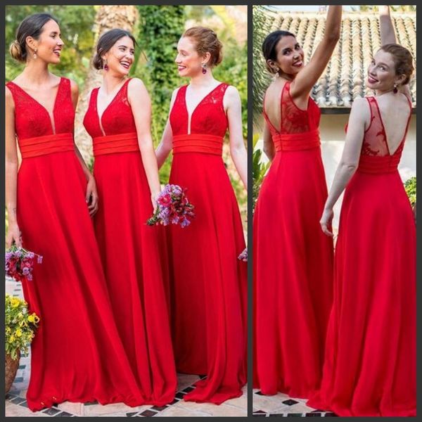red bridesmaid dresses simple v neck backless formal wedding guest chiffon floor length ruffles maid of honor dresses, White;pink
red bridesmaid dresses simple v neck backless formal wedding guest chiffon floor length ruffles maid of honor dresses, White;pink