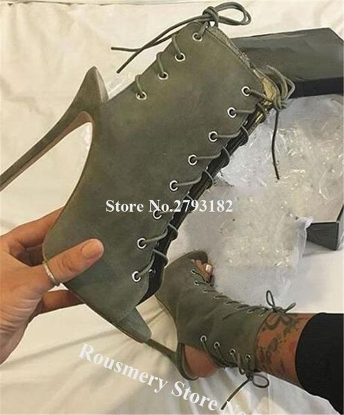 new fashion women peep toe suede leather stiletto heel short gladiator boots lace-up army green high heel ankle booties shoes, Black
new fashion women peep toe suede leather stiletto heel short gladiator boots lace-up army green high heel ankle booties shoes, Black